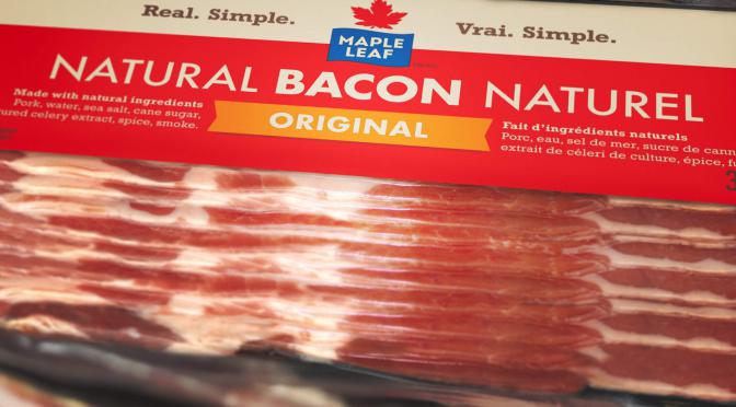 Package of Maple Leaf Natural Bacon.