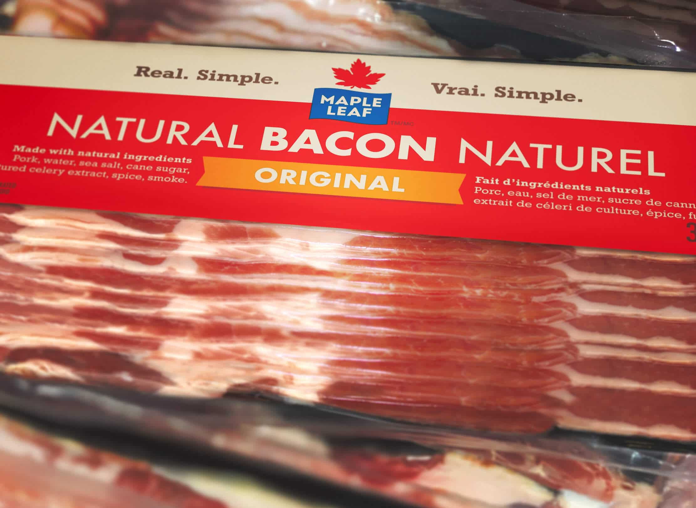 Package of Maple Leaf Natural Bacon.