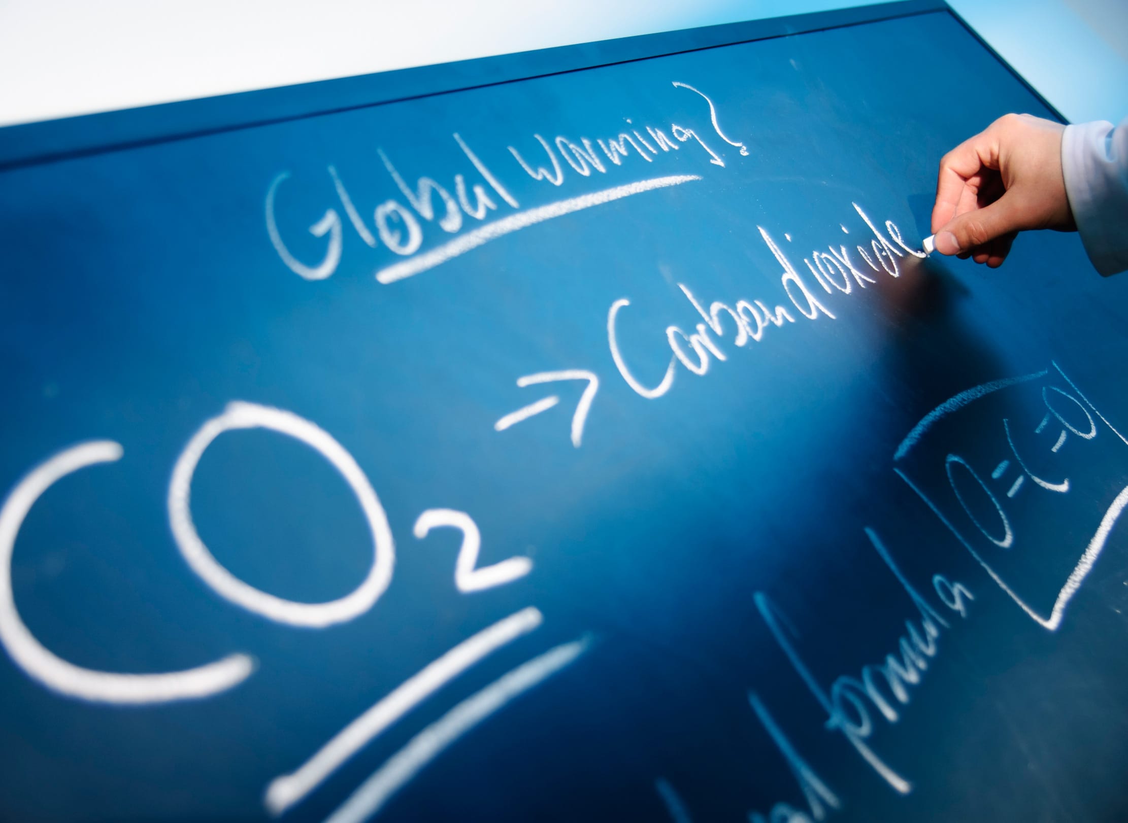 Chalkboard with writing about global warming