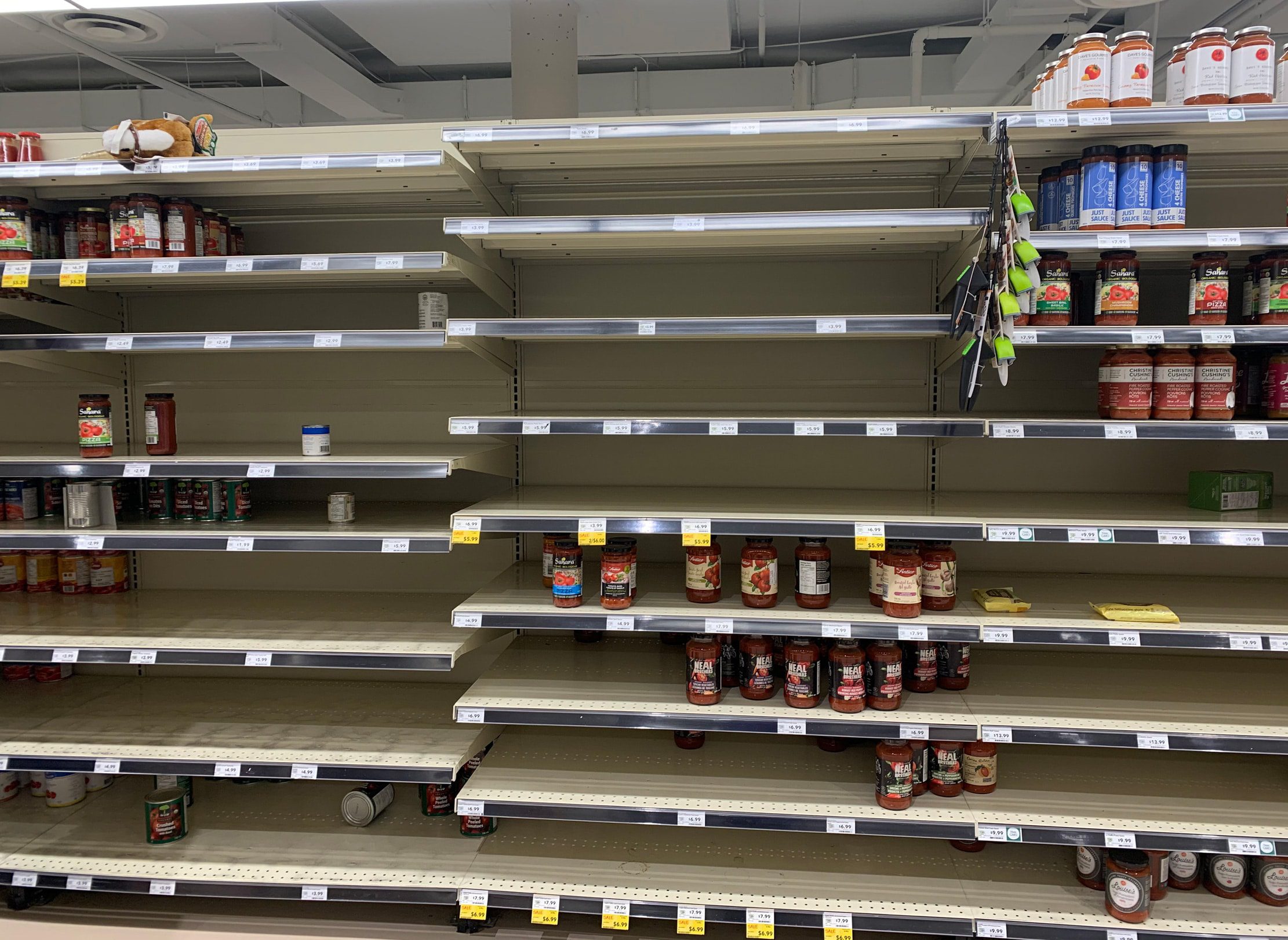 Empty grocery shelves during the COVID-19 pandemic.