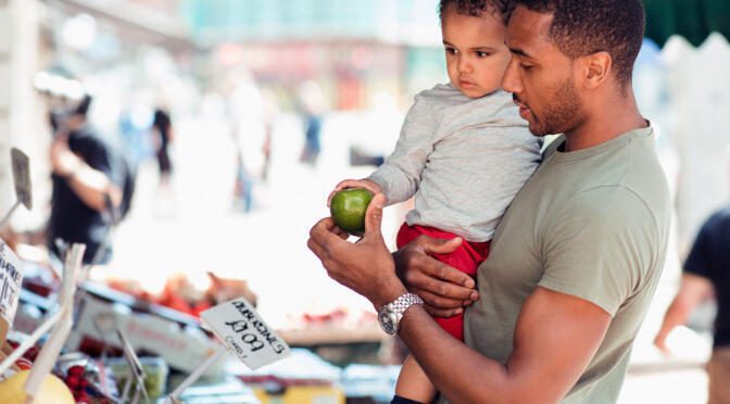 Daddy and son at the farmer's market