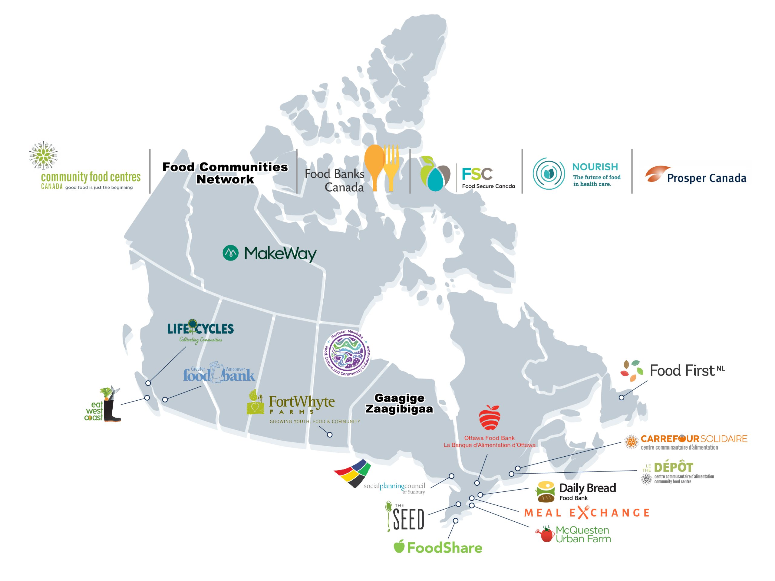 Carte du Canada montrant les emplacements des partenaires du Centre