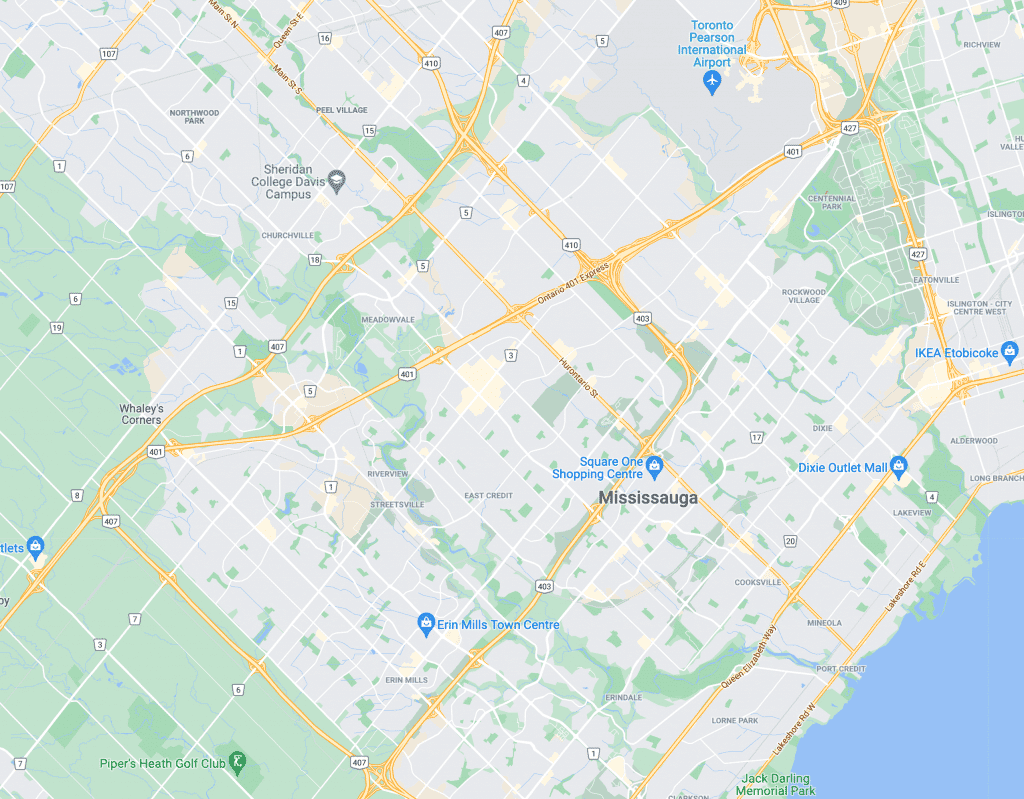 Carte de localisation de Mississauga, Ontario