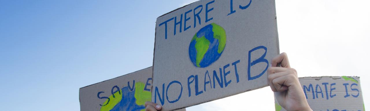 Signs with climate change slogans