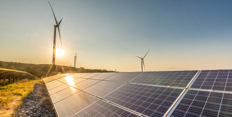 Wind farm and solar panels