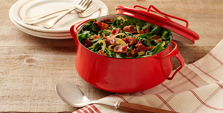 Maple Leaf bacon and collard greens side dish.