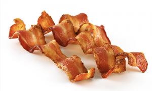 Three strips of crispy bacon.