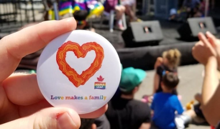 Maple Leaf brand at Family Pride in Toronto - Love makes a family button