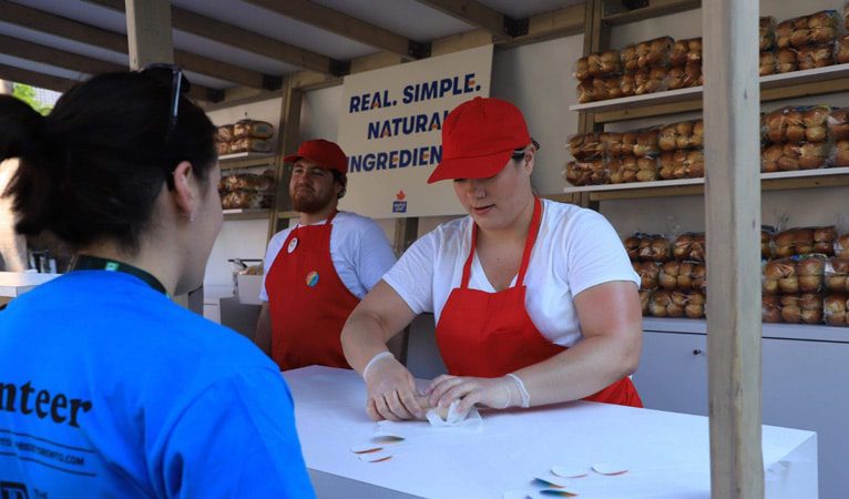 Maple Leaf brand at Family Pride in Toronto giving hot dogs