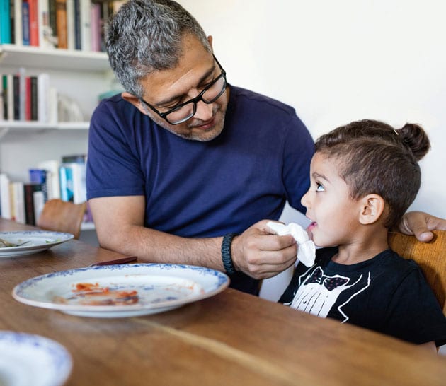 Father and son finished eating food