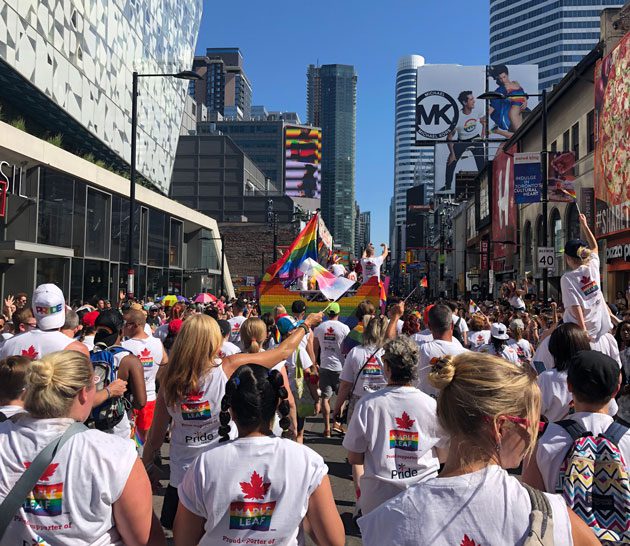 Maple Leaf team members at Pride parade in Toronto 2019