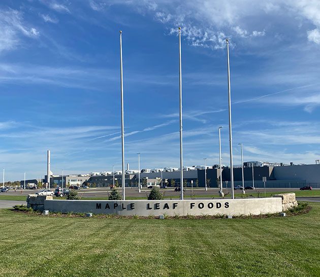 Front of Maple Leaf Foods poultry plant in London, Ontario