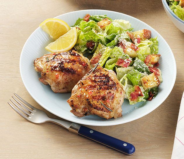 Marinated Italian Grilled Chicken Thighs with Caesar Salad