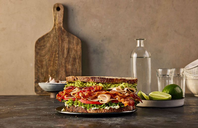 sandwich stacked with bacon